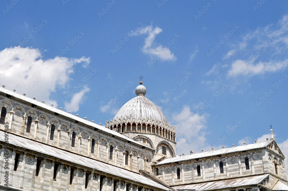 Piazza del Duomo Cathedral at Pisa, Tuscany, Italy. This complex is where the famous leaning tower of Pisa is located.