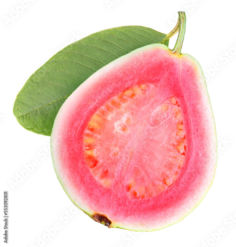 Tableau sur toile Pink guava fruit with leaf  on white background, Fresh Pink guava on White PNG file
