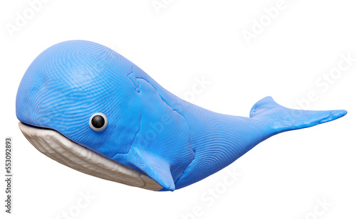 3d blue whale from plasticine isolated. whale clay toy icon concept, 3d render illustration