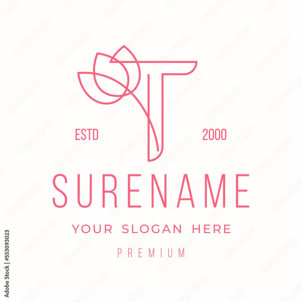 Alphabet T flower typography custom logo design vector illustration Alphabet T flower typography custom logo design vector illustration