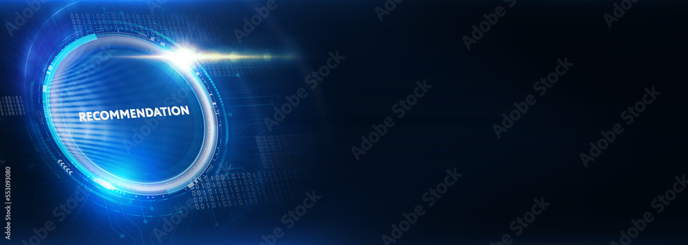 Business, Technology, Internet and network concept. The word Recommendation on the virtual screen. 3d illustration Business, Technology, Internet and network concept. The word Recommendation on the virtual screen. 3d illustration