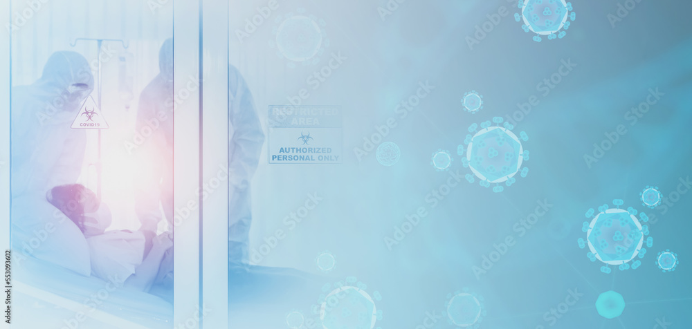 coronavirus covid 19 disease infected senior patient in hospital quarantine room with medical doctors coronavirus covid 19 disease infected senior patient in hospital quarantine room with medical doctors