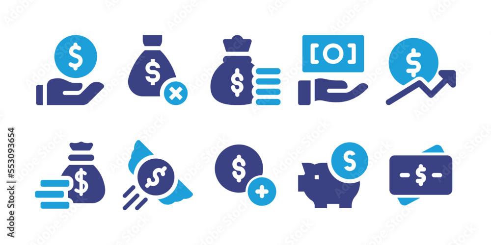 Money icon set. Vector illustration. Containing money back guarantee