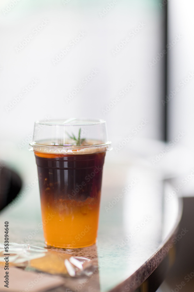 Yuzu orange coffee fresh, Cold brew coffee with orange slice