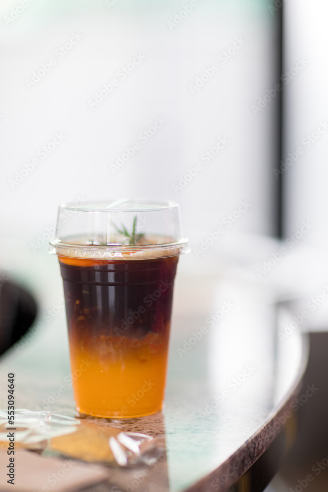 Yuzu orange coffee fresh, Cold brew coffee with orange slice Yuzu orange coffee fresh, Cold brew coffee with orange slice