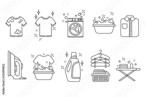 Set of laundry outline icons vector illustration isolated on white background