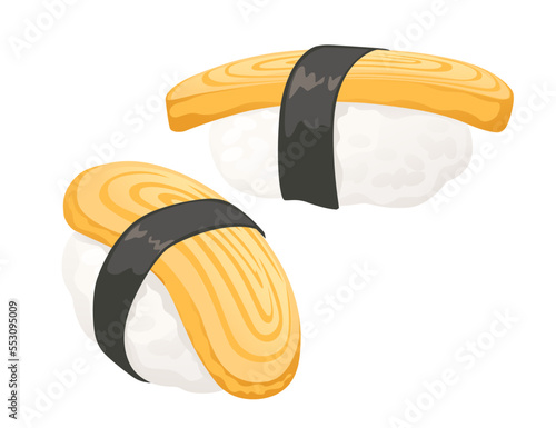 Sushi food with omelette traditional japanese food vector illustration isolated on white background