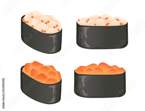 Sushi food with salmon and scallop traditional japanese food vector illustration isolated on white background