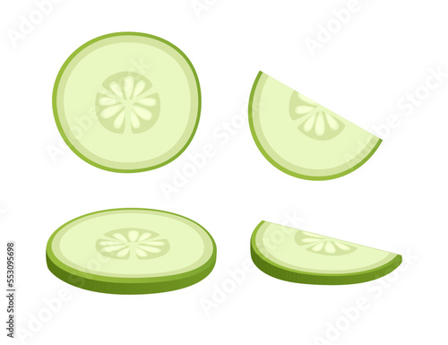 Bright green colored slice of cucumber vegetable fresh healthy food vector illustration isolated on white background