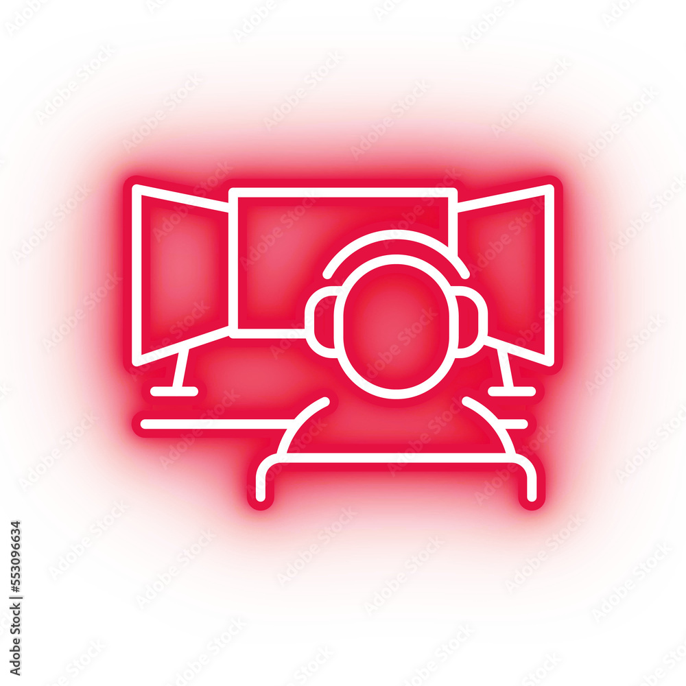 Neon red computer screen icon, glowing streamer on transparent background Neon red computer screen icon, glowing streamer on transparent background