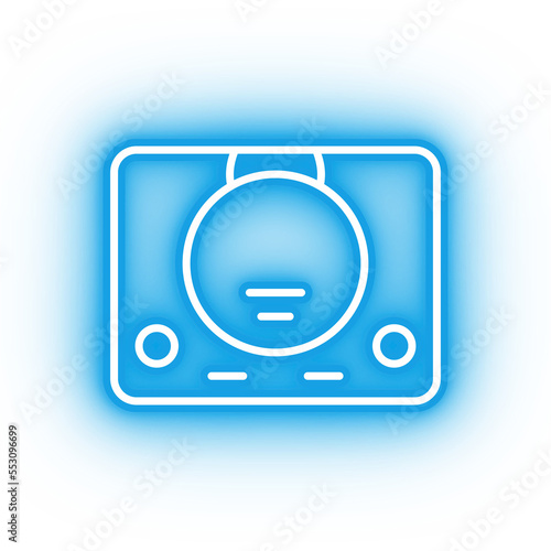 Neon blue console icon, gaming console on transparent background