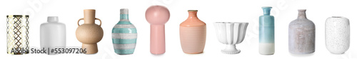 Collage of stylish vases on...