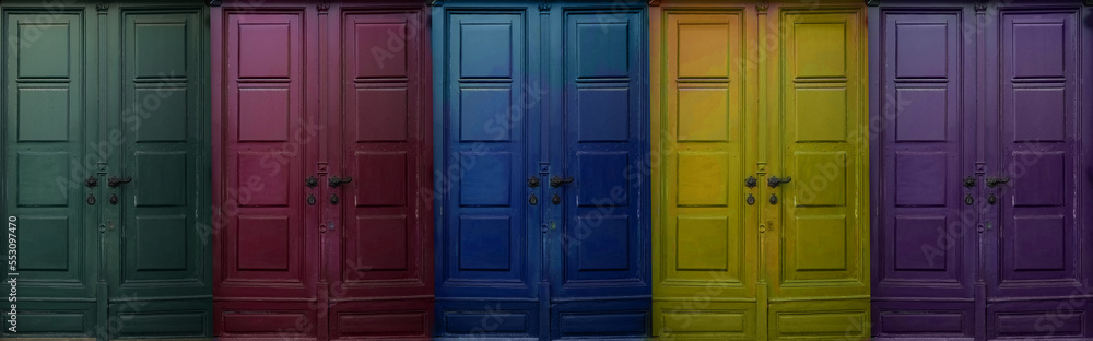 Collage of retro doors painted in different colors