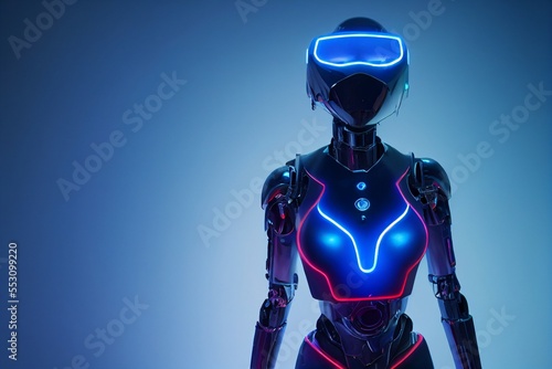 Futuristischer Roboter Mensch in der Zukunft in Blau, ai generativ