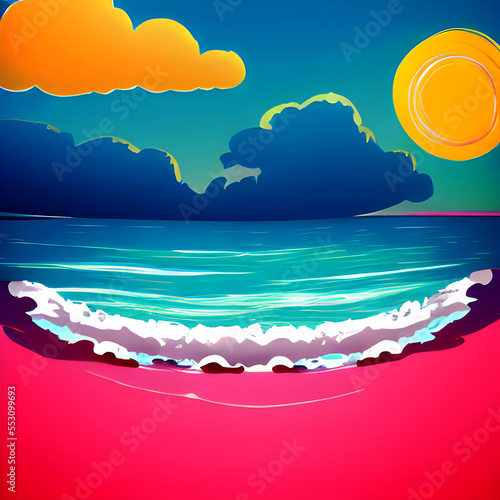Night Summer Beach - 2d Flat Art
