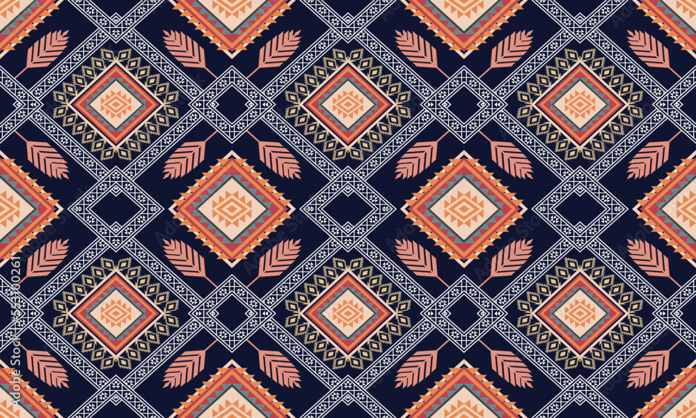 Abstract geometric ethnic pattern design for clothing, fabric, background, wallpaper, wrapping, batik. Knitwear, Pixel pattern, Embroidery style. Abstract geometric ethnic pattern design for clothing, fabric, background, wallpaper, wrapping, batik. Knitwear, Pixel pattern, Embroidery style.