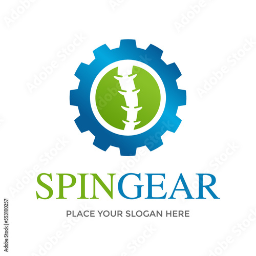 Spine Gear Vector Logo. This logo is design use gear with bone icon. Suitable for business, medical.