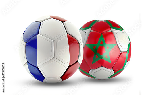 French and Moroccan soccer balls. 3d image on a white background final cup AI generated
