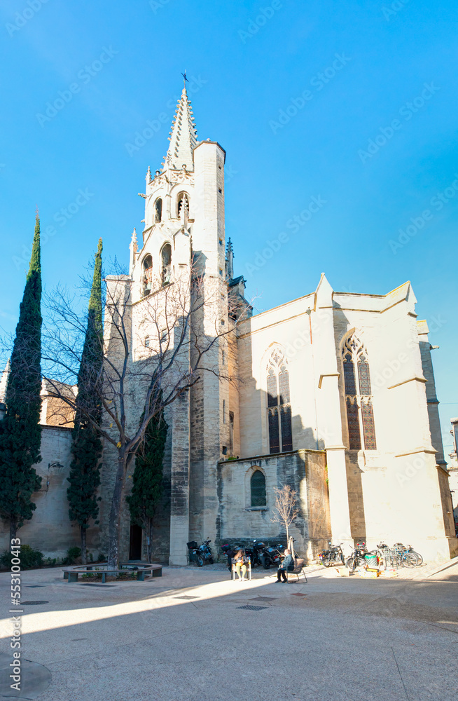 Perspective of the Gothic facade of the Basilica of Saint Peter de Avignon, France