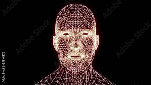 Talking mesh head. Speaking head with grid texture. Animated speaking mesh head. Speaking mesh mask.