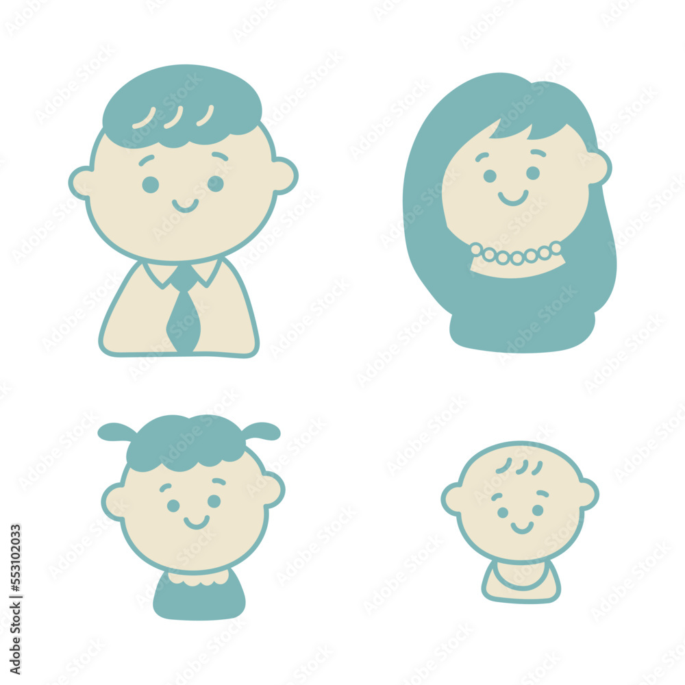 シンプルでかわいい四人家族のイラスト素材 シンプルでかわいい四人家族のイラスト素材