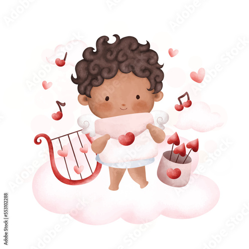 Watercolor Illustration Cute valentine cupid
