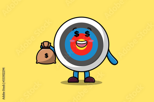 Cute cartoon Crazy rich Archery target with money bag shaped funny in modern design illustration