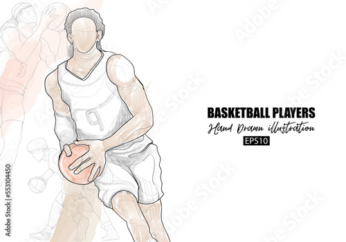 illustration of basketball player dribbling drawing. sport vector background.