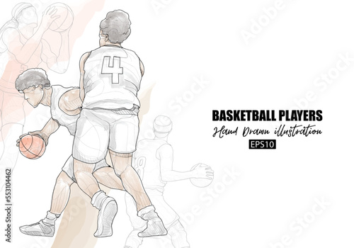 illustration of basketball player dribbling drawing. sport vector background.