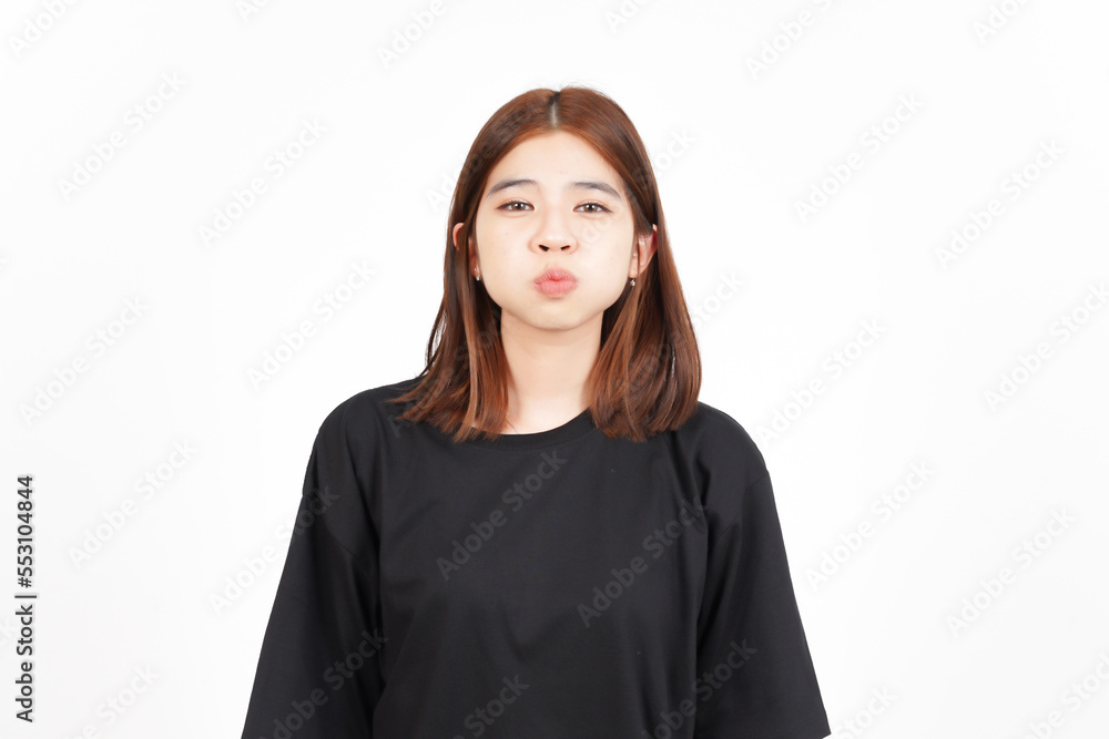 funny face Mouth inflated with air Of Beautiful Asian Woman Isolated On White Background funny face Mouth inflated with air Of Beautiful Asian Woman Isolated On White Background