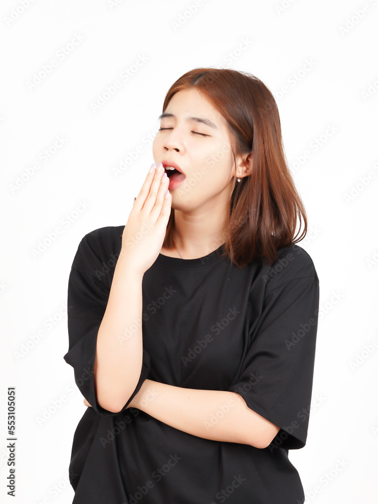 Yawning Gesture Of Beautiful Asian Woman Isolated On White Background Yawning Gesture Of Beautiful Asian Woman Isolated On White Background
