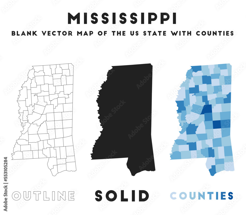 Mississippi map. Borders of Mississippi for your infographic. Vector us