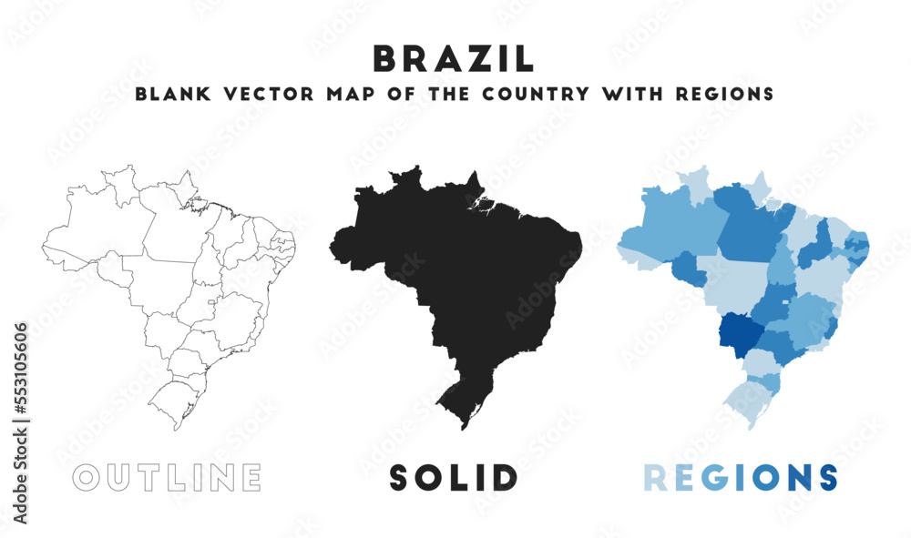 Brazil map. Borders of Brazil for your infographic. Vector country shape. Vector illustration.