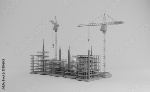 Skyscrapers and buildings under construction with construction.3D rendering