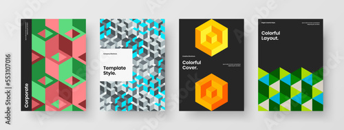 Abstract mosaic shapes corporate cover layout set. Trendy company brochure A4 vector design illustration bundle.