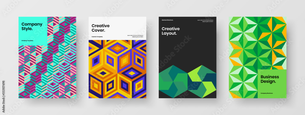 Obraz premium Isolated geometric pattern banner layout composition. Clean pamphlet A4 design vector concept set.