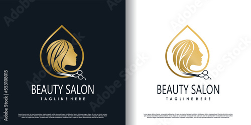 hair cut logo design for fashion with creative concept premium vector