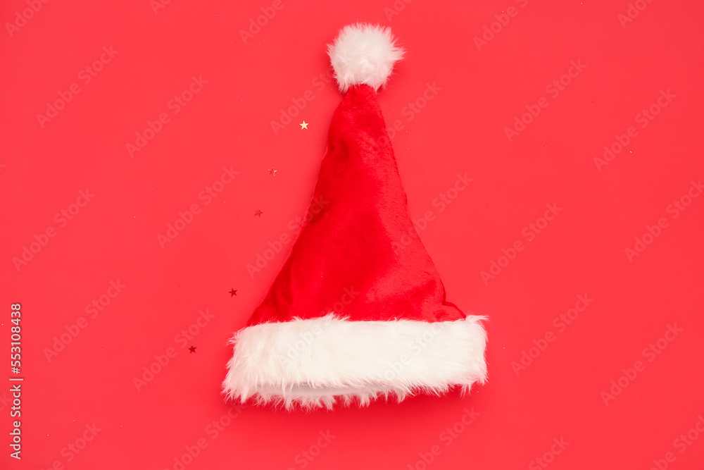 Santa Claus hat on red background Santa Claus hat on red background