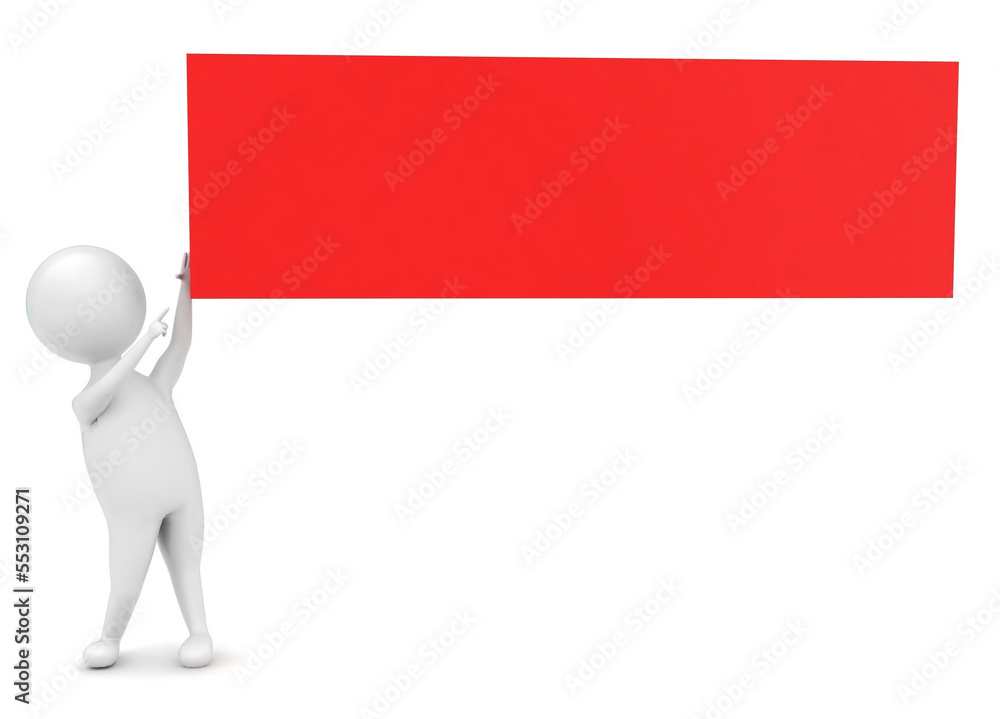 3d man pointing towards red rectangular box concept 3d man pointing towards red rectangular box concept