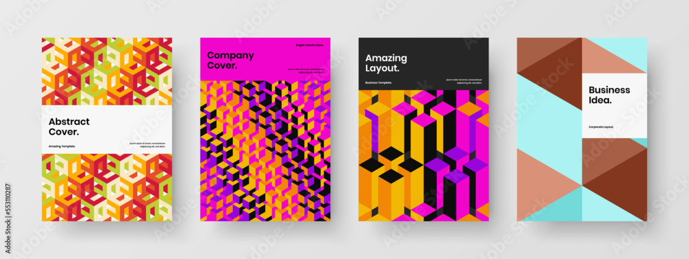 Clean geometric hexagons cover concept bundle. Simple postcard A4 design vector template set. Clean geometric hexagons cover concept bundle. Simple postcard A4 design vector template set.