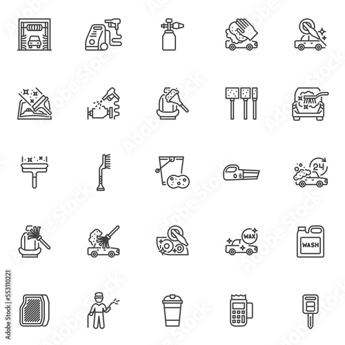 Car wash service line icons set