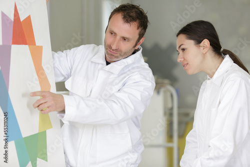 female painter with teacher during a class