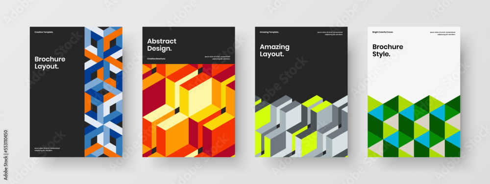 Abstract geometric hexagons booklet template collection. Original banner design vector concept set.