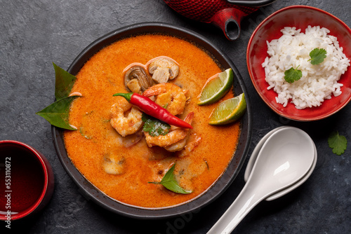 Thai Tom Yum Soup and bowl of rice