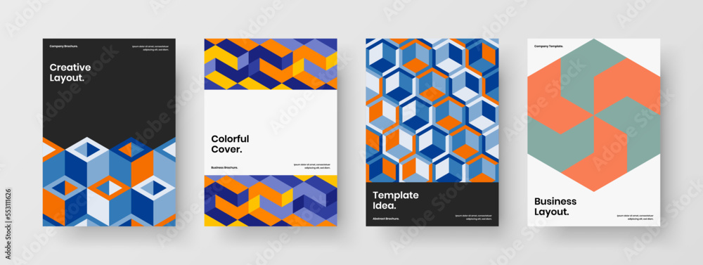 Clean presentation A4 vector design concept bundle. Original mosaic pattern handbill illustration collection. Clean presentation A4 vector design concept bundle. Original mosaic pattern handbill illustration collection.
