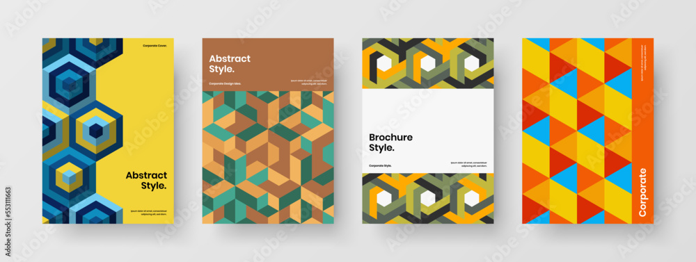 Naklejka premium Abstract geometric pattern magazine cover layout bundle. Original leaflet A4 vector design concept composition.
