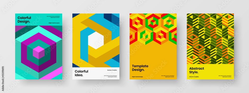 Obraz premium Minimalistic mosaic tiles company brochure layout collection. Isolated leaflet A4 design vector template bundle.