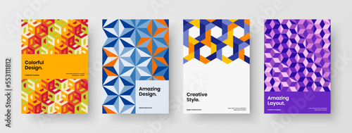 Simple presentation A4 design vector illustration set. Abstract geometric shapes corporate brochure concept composition.