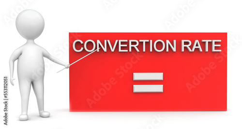 3d man presenting converstion rate box concept photo
