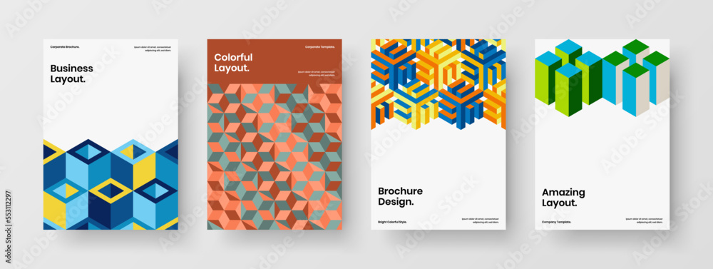 Premium company brochure A4 design vector template composition. Amazing mosaic tiles corporate cover concept set. Premium company brochure A4 design vector template composition. Amazing mosaic tiles corporate cover concept set.